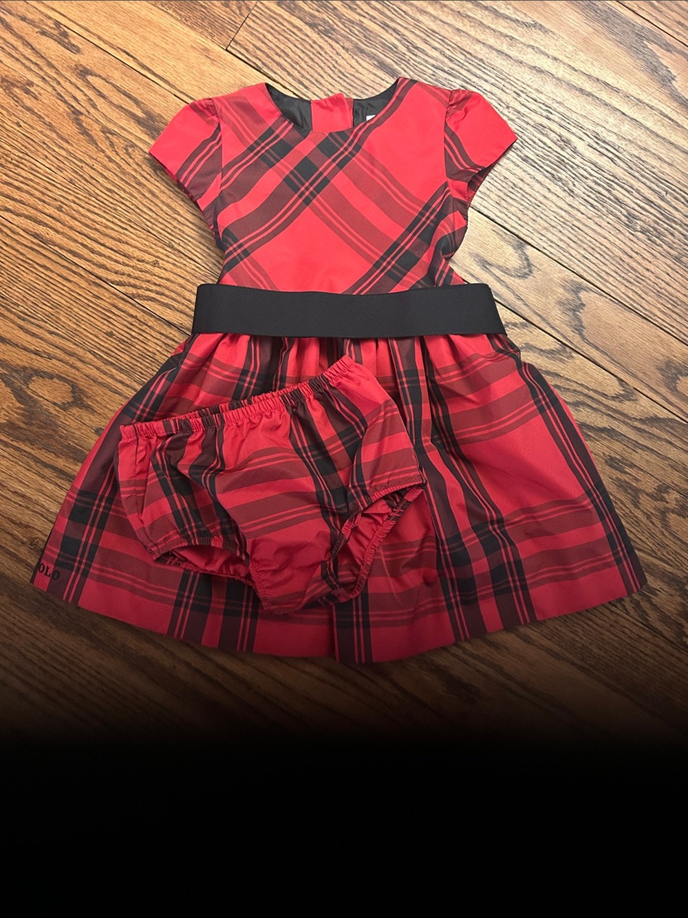 Ralph Lauren Red and Black Plaid Fit-and-Flare Dress with Black Ribbon Waistband